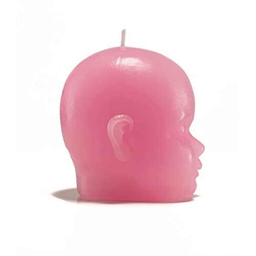 Pink Baby Head Skeleton Candle 4"H - Skeleton Shows When Burning, Burns for 4.5 Hours! - Weird Candle Gifts for Friends - by Gute - Goth Gifts, Goth Home Decor, Spooky Candles, Scary Novelty Candles
