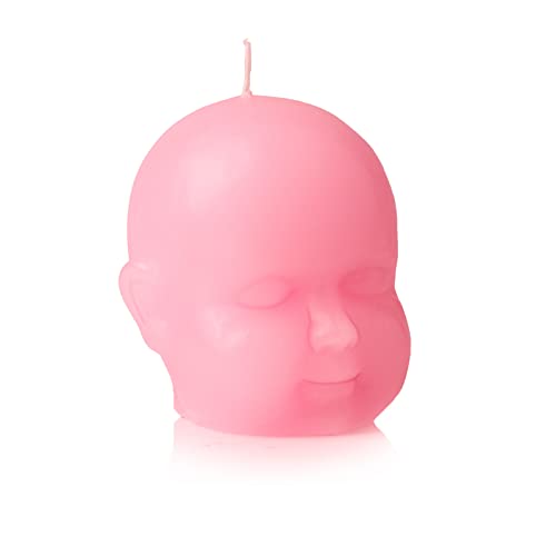 Pink Baby Head Skeleton Candle 4"H - Skeleton Shows When Burning, Burns for 4.5 Hours! - Weird Candle Gifts for Friends - by Gute - Goth Gifts, Goth Home Decor, Spooky Candles, Scary Novelty Candles