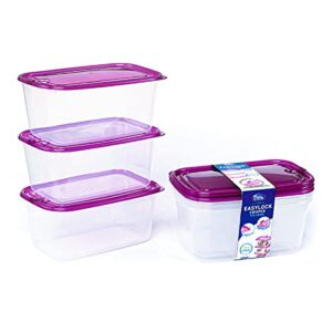 kigi 【6 pack】 plastic food storage containers with lids airtight square meal prep containers,microwave,freeze,dishwasher safe (transparent-purple, 67.6oz-6 pack)
