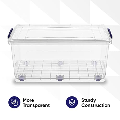 Superio Storage Containers With Wheels (2 Pack), Stackable Large Storage Containers With Lids, Durable Latches (32 Qt)