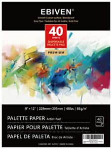 ebiven disposable palette pad coated paper for oil paints mixing, 9'' x 12'', pack of 40 sheets (9" x 12"(40 sheets))