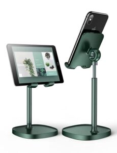 lisen cell phone stand,angle height adjustable stable cell phone stand for desk,sturdy aluminum metal phone holder (green)