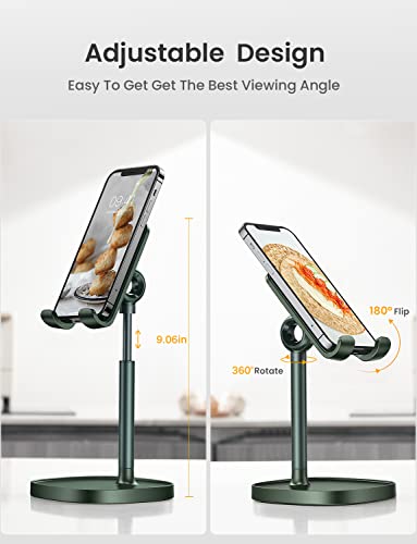 LISEN Cell Phone Stand,Angle Height Adjustable Stable Cell Phone Stand for Desk,Sturdy Aluminum Metal Phone Holder (Green)