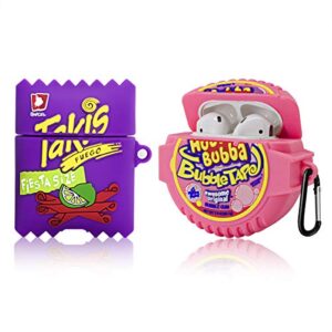 [2pack] airpods 2&1 case, soft silicone takis potato chips+bubba candy case, 3d cute funny fun cartoon kawaii food fashion airpod cover with keychain, airpod skin accessories for kids teens boys girls