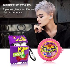 [2Pack] Airpods 2&1 Case, Soft Silicone Takis Potato Chips+Bubba Candy Case, 3D Cute Funny Fun Cartoon Kawaii Food Fashion AirPod Cover with Keychain, Airpod Skin Accessories for Kids Teens Boys Girls