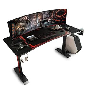 sleepmax gaming/computer desk 63 inch, t-shaped gaming/computer table with large mouse pad, black pc desk gamer setup with cup holder and headphone hook for home/office