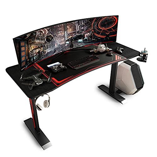 Sleepmax Gaming/Computer Desk 63 Inch, T-Shaped Gaming/Computer Table with Large Mouse Pad, Black PC Desk Gamer Setup with Cup Holder and Headphone Hook for Home/Office