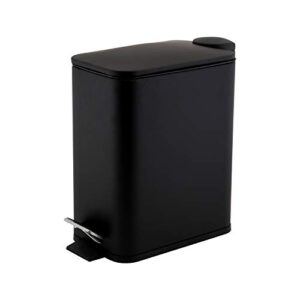 simplify slim rectangular 5 liter pedal trash bin with soft close lid | dimesnions: 11" x 5.5" x 11.4"| prevents odors | great bathroom | office | dorm| bathroom accessories | black