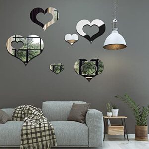 kimober 13pcs heart shape mirror wall stickers, valentine's day silver acrylic removable self-adhesive mirror decals for home decorations