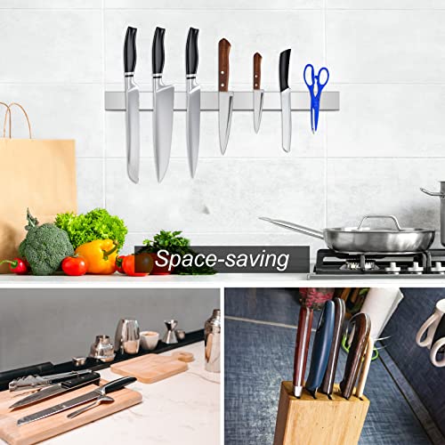 16 Inch Magnetic Knife Strip for Wall Stainless Steel Magnetic Knife Bar Rack Magnet Kitchen Knife Holder Utensil Tools Organizer Self-adhesive and Drilling Dual-use Wall Hanging Knife Protection