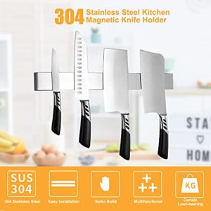 16 Inch Magnetic Knife Strip for Wall Stainless Steel Magnetic Knife Bar Rack Magnet Kitchen Knife Holder Utensil Tools Organizer Self-adhesive and Drilling Dual-use Wall Hanging Knife Protection