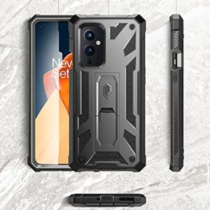 Poetic Spartan Series Designed for OnePlus 9 5G Case, Full-Body Rugged Shockproof Protective Cover with [Premium Leather Texture], Kickstand and Built-in Screen Protector, Metallic Gun Metal