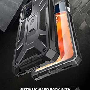 Poetic Spartan Series Designed for OnePlus 9 5G Case, Full-Body Rugged Shockproof Protective Cover with [Premium Leather Texture], Kickstand and Built-in Screen Protector, Metallic Gun Metal