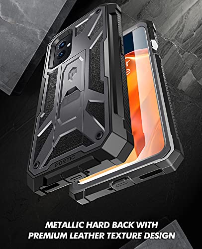 Poetic Spartan Series Designed for OnePlus 9 5G Case, Full-Body Rugged Shockproof Protective Cover with [Premium Leather Texture], Kickstand and Built-in Screen Protector, Metallic Gun Metal