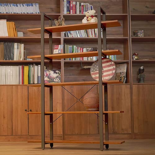 CONSDAN Industrial Bookshelf, USA Grown Hardwood, Real Wood Bookshelves, Modern Open Rustic Bookcase, Storage Shelf, Display Shelf, Poplar Solid Wood-5 Tier Shelf