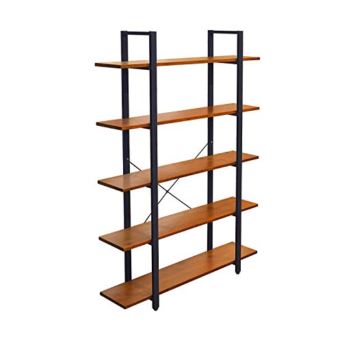CONSDAN Industrial Bookshelf, USA Grown Hardwood, Real Wood Bookshelves, Modern Open Rustic Bookcase, Storage Shelf, Display Shelf, Poplar Solid Wood-5 Tier Shelf
