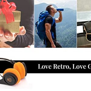 GPO Retro Bluetooth Headset, Wireless Bluetooth Headphones with 20H Playtime, 200H Standby, Lightweight Retro Headphones with Built-in Mic, Black and Orange