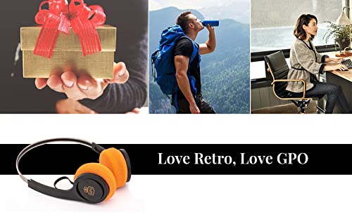 GPO Retro Bluetooth Headset, Wireless Bluetooth Headphones with 20H Playtime, 200H Standby, Lightweight Retro Headphones with Built-in Mic, Black and Orange