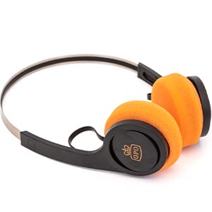 GPO Retro Bluetooth Headset, Wireless Bluetooth Headphones with 20H Playtime, 200H Standby, Lightweight Retro Headphones with Built-in Mic, Black and Orange