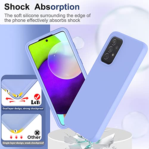 LeYi for Samsung A52 Case, Galaxy A52 5G Case with [2 x Tempered Glass Screen Protector & Lens Protector], Full-Body Shockproof Soft Liquid Silicone Protective Phone Case for Galaxy A52 5G, Violet