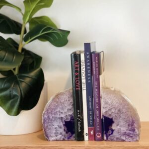 artisansmx natural agate home decor unique brazilian stone bookends pair purple 6-8 lbs.