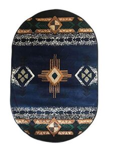 champion rugs southwestern native american tribal navy blue area rug (3’ x 5’ oval)