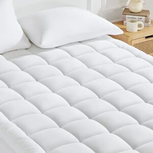 sonive quilted mattress pad soft fluffy pillow top mattress cover down alternative fill topper streches up to 21 inches deep pocket (white, twin)