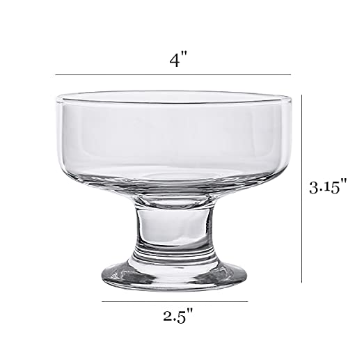 Kingrol 4 Pack Glass Dessert Bowls, 6.5 oz Crystal Glass Bowls for Ice Cream, Fruit, Pudding, Snack, Cereal, Nuts - Premium Glass Serving Dishes, Mini Trifle Bowl
