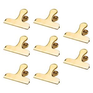 set of 8 golden stainless steel chip bag clips, zuyyon 3 x 2.4 inch tight durable paper seal grip for coffee food bread bags, kitchen home office usage(golden)