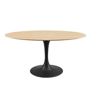 modway lippa oval wood grain 60" dining table, black natural
