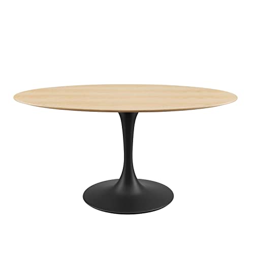 Modway Lippa Oval Wood Grain 60" Dining Table, Black Natural