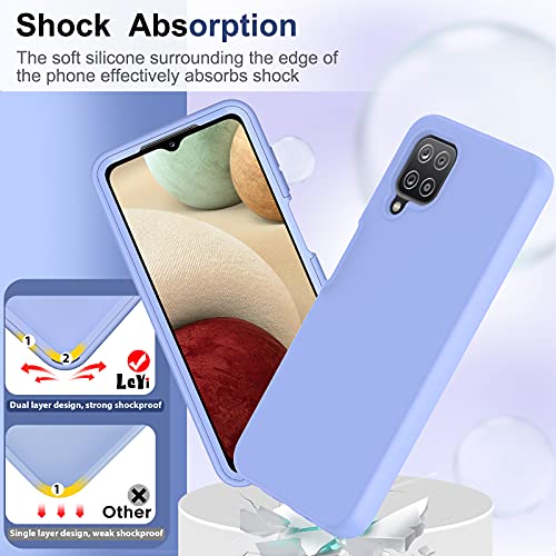 LeYi for Samsung Galaxy A12 Case, Samsung A12 Phone Case with [2 x Tempered Glass Screen Protector], Full-Body Shockproof Soft Liquid Silicone Hybrid Phone Cover Case for Galaxy A12 5G, Violet