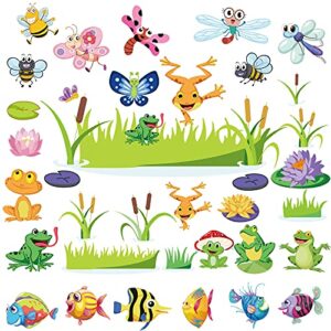 34 pieces funky frogs bulletin board set frog cattails dragonflies lily pads butterfly bee fish bird accent bulletin board cut-outs summertime bulletin board cutouts classroom theme decoration