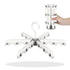 LTH-GD Hanger with Clips for Drying Underwear and Socks, Foldable Clothes Hangers with 18 (Invisible), Handy and Sturdy, Great for Masks, Bras, Baby’s Cloth Diaper, Toys and Other Small Items,White