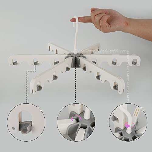 LTH-GD Hanger with Clips for Drying Underwear and Socks, Foldable Clothes Hangers with 18 (Invisible), Handy and Sturdy, Great for Masks, Bras, Baby’s Cloth Diaper, Toys and Other Small Items,White