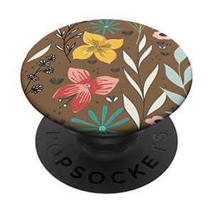 coyote light brown pastel floral flower design popsockets swappable popgrip