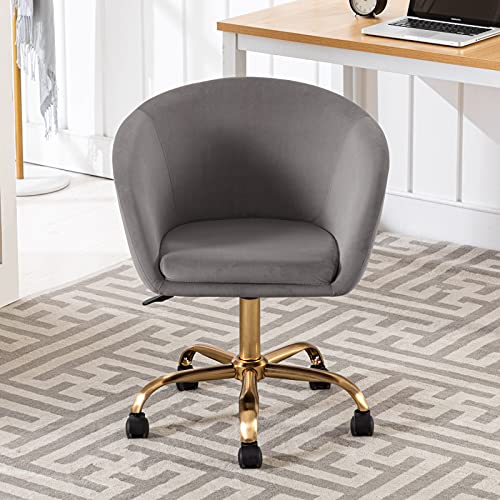 Duhome Velvet Vanity Chair with Wheels, Upholstered Task Chair with Arms Height Adjustable Home Office Chair for Bedroom Living Room Study Grey Velvet