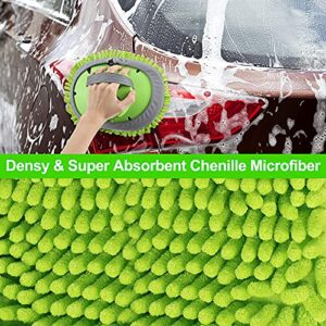 Wontolf 62'' Car Wash Brush with Long Handle Chenille Microfiber Car Wash Mop Mitt Car Washing Brush Cleaning Kit Windshield Window Squeegee Car Duster Microfiber Towels for Cars RV Truck Boat 9PCS