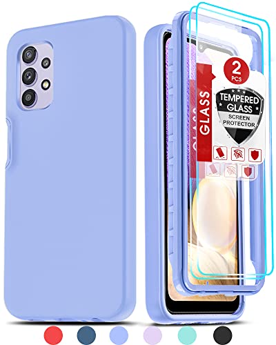 LeYi for Galaxy A32 5G Case, Samsung A32 5G Case, Samsung Galaxy A32 5G Case with [2 x Tempered Glass Screen Protector], Full-Body Shockproof Silicone Phone Case for Samsung A32 5G, Violet