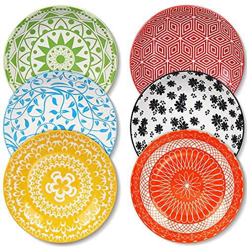 Ceramic Pasta Bowls Set of 6, Vivimee 30 oz Large Salad Bowl, 8.2 Inch Wide and Shallow Serving Plates Bowls, Colorful Bowls for kitchen, Soup Bowls for Pasta, Salad, Soup, Microwave & Dishwasher Safe