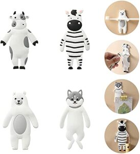 subiaoy adhesive wall hooks-4pcs cute animal decorative wall hooks reusable waterproof self adhesive hooks bear cow dog zebra sticker refrigerator gifts can washed home decoration wall hook