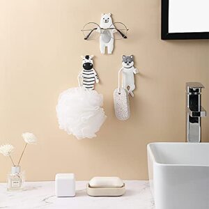 SUBIAOY Adhesive Wall Hooks-4PCS Cute Animal Decorative Wall Hooks Reusable Waterproof Self Adhesive Hooks Bear Cow Dog Zebra Sticker Refrigerator Gifts Can Washed Home Decoration Wall Hook