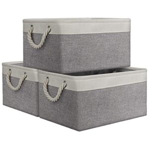 hiwxyza large fabric storage boxestoy baskets, decorative baskets with handles, collapsible baskets for organizing, storage baskets for shelves, toys, clothes, office (grey/ white, 3 pack)