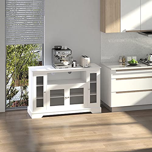 HOMCOM Sideboard Buffet Cabinet with Storage, Kitchen Cabinet Coffee Bar Cabinet with Glass Doors for Living Room, Kitchen, White