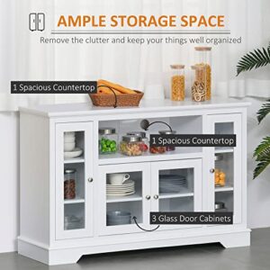 HOMCOM Sideboard Buffet Cabinet with Storage, Kitchen Cabinet Coffee Bar Cabinet with Glass Doors for Living Room, Kitchen, White