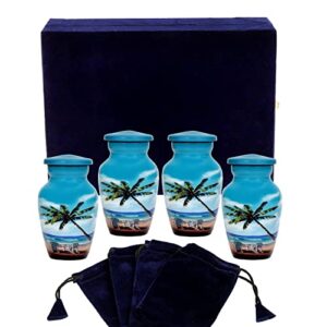 hlc urns keepsake urn set of 4 – lovely blue beach set of 4 keepsake cremation urn for human ashes with velvet box & 4 velvet bag-mini keepsake urn - affordable keepsake urn (3 cu.in)