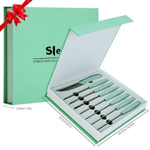 Slege 8pcs Steak Knife Set, Stainless Steel Knives with Extre-light Straw Handle, Serrated