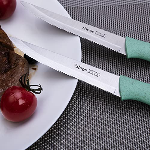 Slege 8pcs Steak Knife Set, Stainless Steel Knives with Extre-light Straw Handle, Serrated