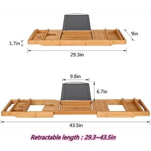 YOUHAO Luxury Bamboo Bathtub Tray, Expandable Bathtub Caddy with Reading Rack or Tablet Holder,Bath Table Trays Includes a Wine Glass Holder