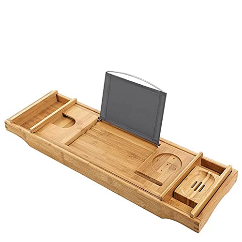 YOUHAO Luxury Bamboo Bathtub Tray, Expandable Bathtub Caddy with Reading Rack or Tablet Holder,Bath Table Trays Includes a Wine Glass Holder